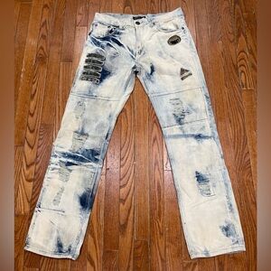 Men's Distressed Blue and White Jeans